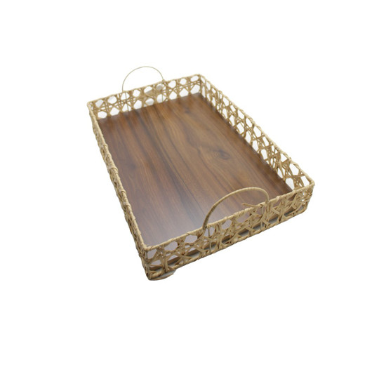 Imagem BANDEJA RETANGULAR PALHA CESTARIA 48X32X7CM COR CARAMELO 