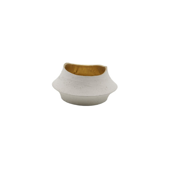 Imagem VASO DECORATIVO EM DOLAMITA DESIGN CORTADO BAIXO 22X22X11CM - COR OFF WHITE