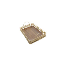 Imagem de BANDEJA RETANGULAR PALHA CESTARIA 35X25X6,5CM COR CARAMELO  - Inverno Verao Comercio De Modas E Decoracao Eireli