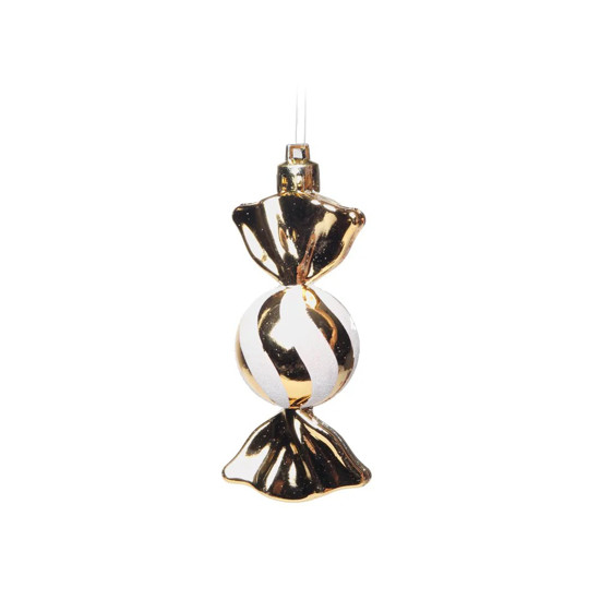 Imagem ENFEITE BALA PARA PENDURAR COR DOURADO COM BRANCO 3X3X10CM - CROMUS 