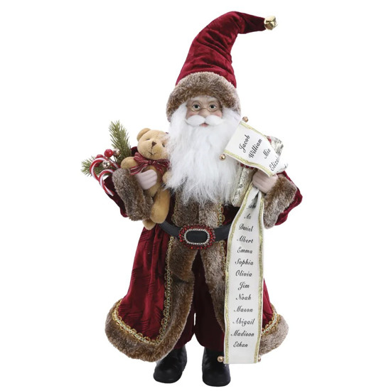 Imagem PAPAI NOEL DECORATIVO COM LISTA E URSI COR VERMELHO E MARROM 45CM 