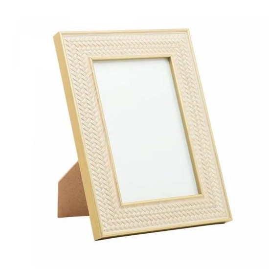 Imagem PORTA-RETRATO DE MDF TEXTURIZADO 15CM X 20CM COR BEGE E DOURADO 