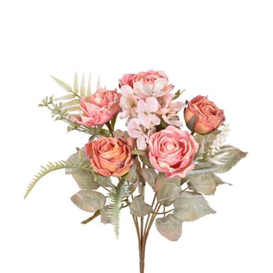 Imagem BUQUÊ DECORATIVO DE ROSAS E HORTÊNSIA BLUSH EM PLÁSTICO MOLDÁVEL 33X10 CM - GRILLO