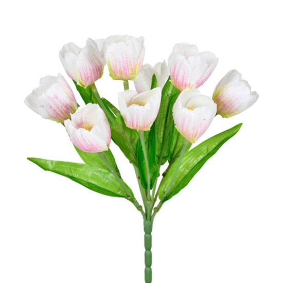 Imagem BUQUÊ DECORATIVO DE TULIPAS CREME ROSA EM PLÁSTICO MOLDÁVEL 31X22 CM - GRILLO