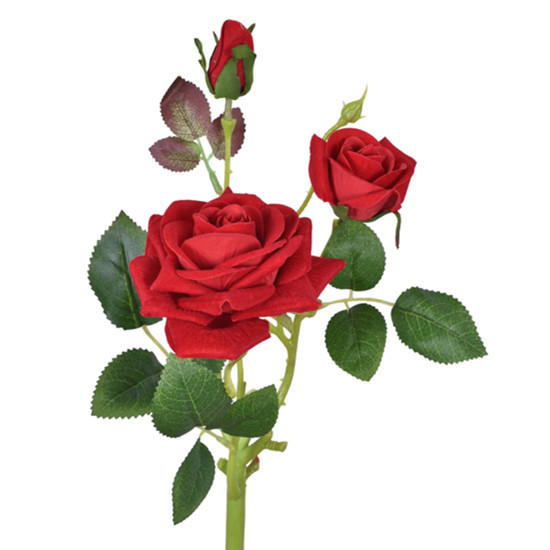 Imagem HASTE DECORATIVA DE ROSA VERMELHA VELUDO EM PLÁSTICO MOLDÁVEL 32X10 CM - GRILLO