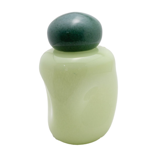 Imagem POTICHE DECORATIVO EM VIDRO COR VERDE 16,5X16,5X27CM