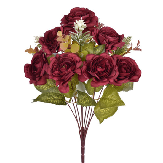 Imagem BUQUÊ MISTO DECORATIVO DE CAMÉLIA VERMELHA EM PLÁSTICO MOLDÁVEL 47X28 CM - GRILLO