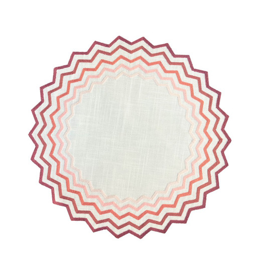Imagem JOGO AMERICANO REDONDO AUGURI CASA BORDA ZIG ZAG BRANCO E ROSA Ø 40 CM
