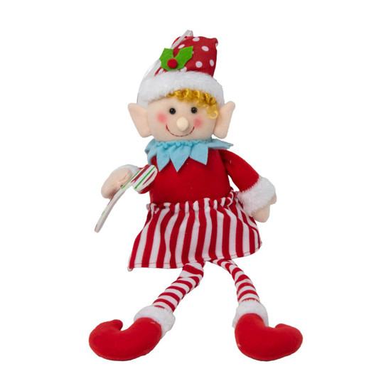 Imagem ELFO DECORATIVO SENTADO SEGURANCO BENGALA COR VERMELHO E BRANCO 54CM 
