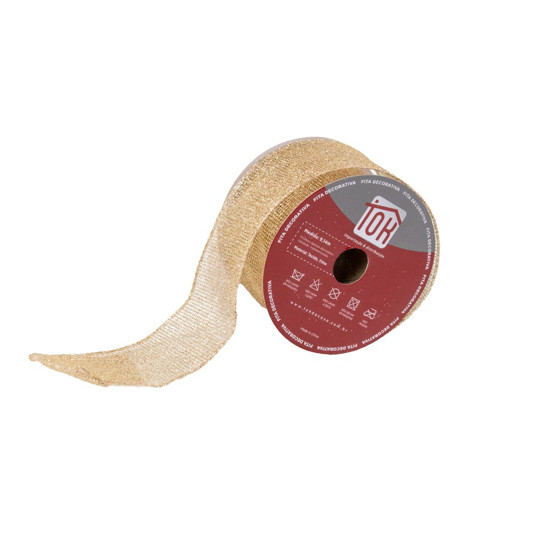 Imagem FITA NATALINA COR CHAMPANHE COM GLITTER 6,3CM X 9,14 METROS