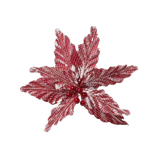 Imagem FLOR POINSETIA DECORATIVA COR VERMELHO COM BRANCO 29CM CABO CURTO 