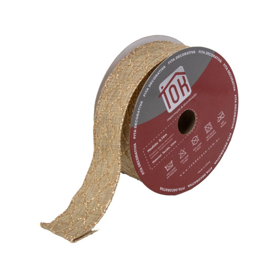 Imagem FITA NATALINA COR CHAMPANHE COM GLITTER 3,8CM X 9,14 METROS 