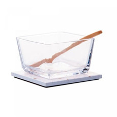 Imagem de PETISQUEIRA DE VIDRO COM COLHER DE BAMBU E SUPORTE TERRAZO 12X10X6,5CM - Coliseu Presentes Ltda