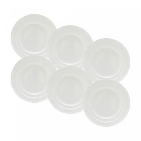 Imagem CONJUNTO NEW BONE BAMBÚ 6 PRATOS PARA SOBREMESA EM PORCELANA BRANCA 21 CM - WOLFF