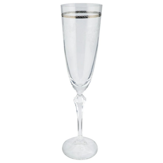 Imagem JOGO DE 6 TAÇAS PARA CHAMPANHE DECORADA EM CRISTAL ECOLÓGICO PLATINUM RIM 200ML A25CM - BOHEMIA