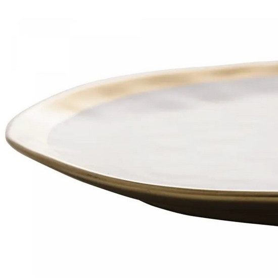 Imagem PRATO PARA SOBREMESA DE PORCELANA DUBAI BRANCO E DOURADO 21CM X 2CM WOLFF