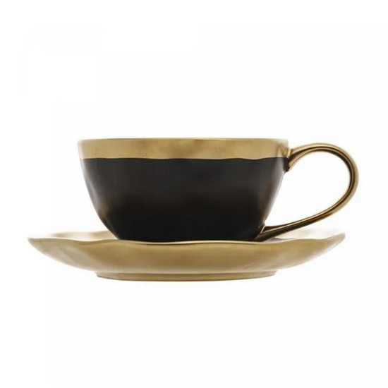 Imagem XÍCARA DE CHÁ DE PORCELANA DUBAI PRETO E DOURADO 200ML WOLFF