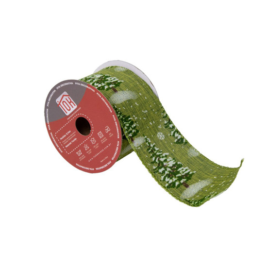 Imagem FITA DECORATIVA COR VERDE COM BRANCO 6.3CM X 9.14M - CROMUS