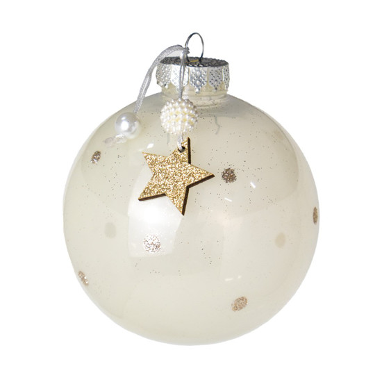 Imagem JOGO DE BOLA NATALINA COR BRANCO COM GLITTER E ESTRELA 2 UNIDADES DE 10CM - TOK DA CASA 
