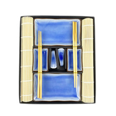Imagem de KIT DE COMIDA JAPONESA PARA 2 PESSOAS EM CERÂMICA E BAMBU COR AZUL 10 PEÇAS  - Cross Comercial Ltda
