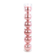 Imagem de TUBO COM 6 BOLAS LISAS DE NATAL ROSA PEROLADO EM PLÁSTICO 10CM - CROMUS - Cromus Embalagens Ind. E Com. Ltda