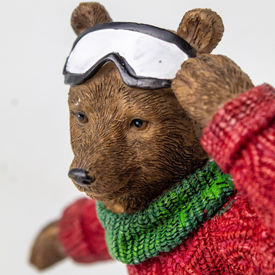 Imagem URSO POLAR NO SKI EM RESINA PULLOVER VERMELHO 20CM - CROSS