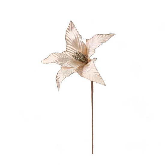 Imagem POINSÉTIA DECORATIVA COR CHAMPAGNE COM GLITTER 33CM - CROMUS 