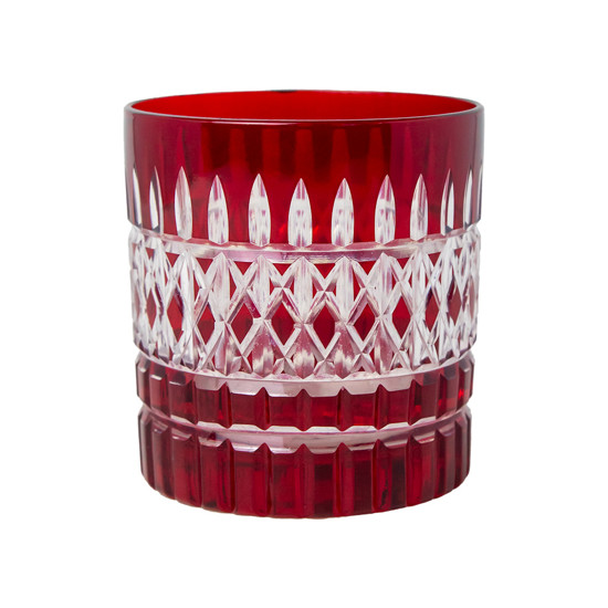 Imagem COPO BAIXO PARA WISKY EM CRISTAL COR VERMELHO 8,5X8,5X9CM 