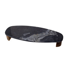 Imagem de BANDEJA EM MADEIRA E MARMORE COPR NATURAL E PRETO 36X14X5CM - Cross Comercial Ltda
