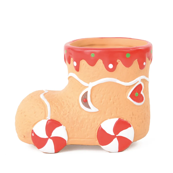 Imagem MINI VASO BOTA GINGERBREAD NATALINO DECORATIVO EM CERÂMICA 8X10X7 CM