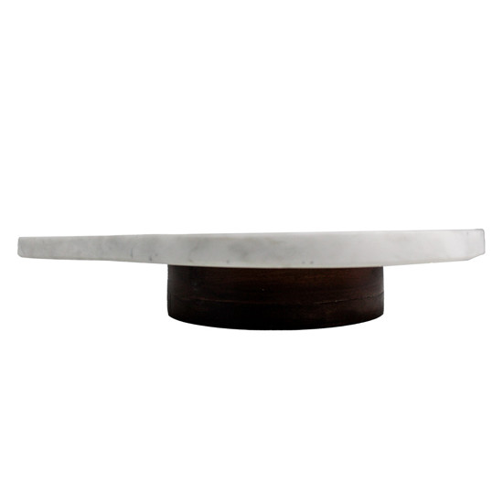 Imagem BANDEJA DECORATIVA EM MÁRMORE BRANCO E BASE EM MADEIRA 6X31X31 CM