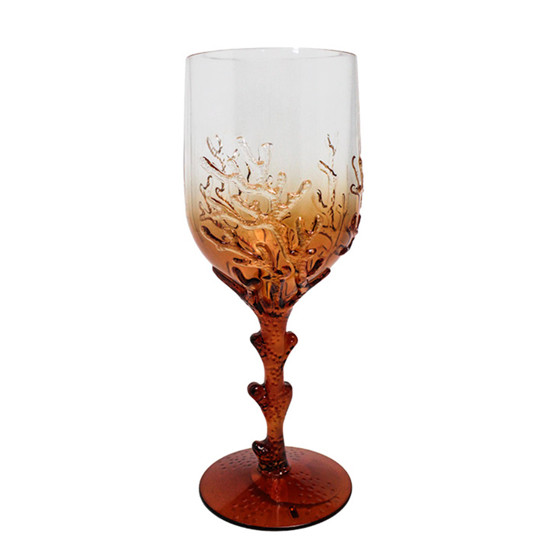 Imagem TAÇA EM ACRÍLICO LARANJA COM CORAL MARINHO EM ALTO RELEVO 470ML 23X9X9 CM