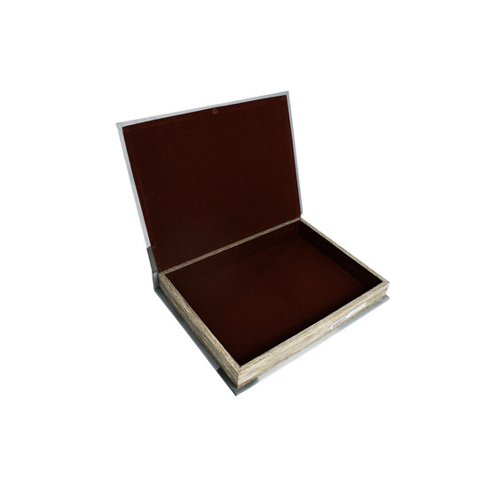 Imagem LIVRO CAIXA CINZA EM COURINO DECORATIVO 5X36X27 CM