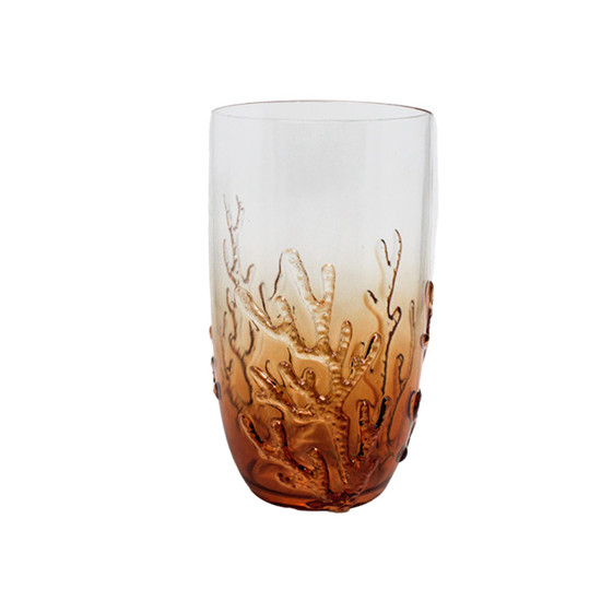 Imagem COPO LONGO LARANJA EM ACRÍLICO COM CORAL MARINHO EM ALTO RELEVO 680ML 15X8X8 CM