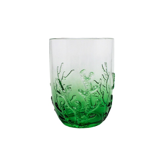 Imagem COPO BAIXO VERDE EM ACRÍLICO COM CORAL MARINHO EM ALTO RELEVO 480ML 11X8X8 CM