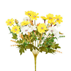 Imagem de HASTE BUQUÊ MARGARIDAS AMARELO E CREME EM PLÁSTICO E CETIM MOLDÁVEL 32X17 CM - Grillo Ltda