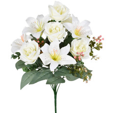 Imagem de BUQUÊ MISTO DECORATIVO DE ROSAS E LÍRIOS CREME EM PLÁSTICO MOLDÁVEL 46X15CM - GRILLO - Grillo Ltda