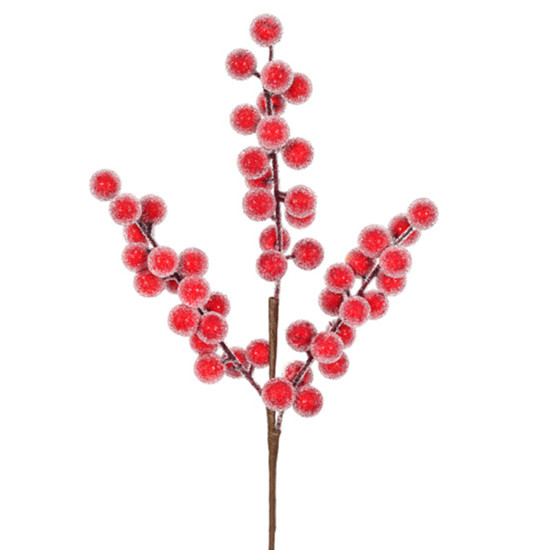 Imagem HASTE DECORATIVA DE BERRIES NEVADAS VERMELHAS EM PLÁTICO E ISOPOR 37X12 CM