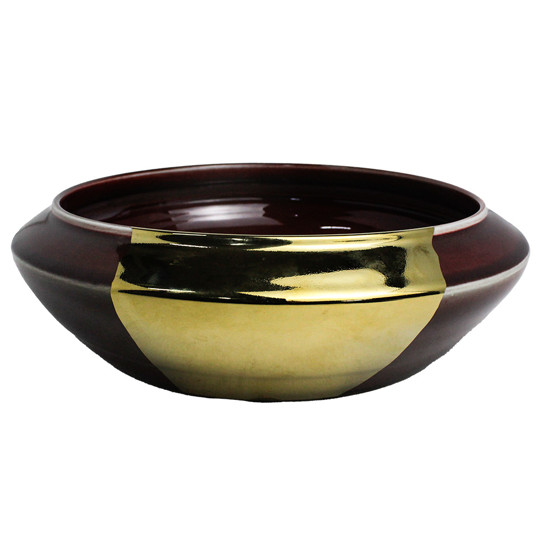 Imagem VASO DECORATIVO EM CERÂMICA VERMELHA E DETALHES DOURADOS 11X30 CM - GRILLO 59319