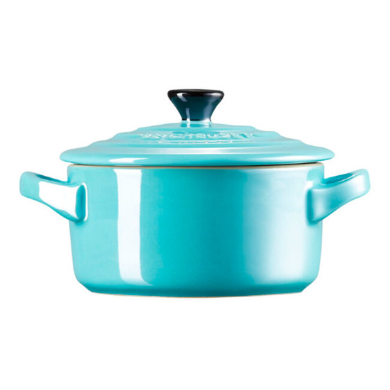 Imagem MINI COCOTTE EM CERÂMICA AZUL CARIBE COM TAMPA 250ML  8X14X11 CM - LE CREUSET
