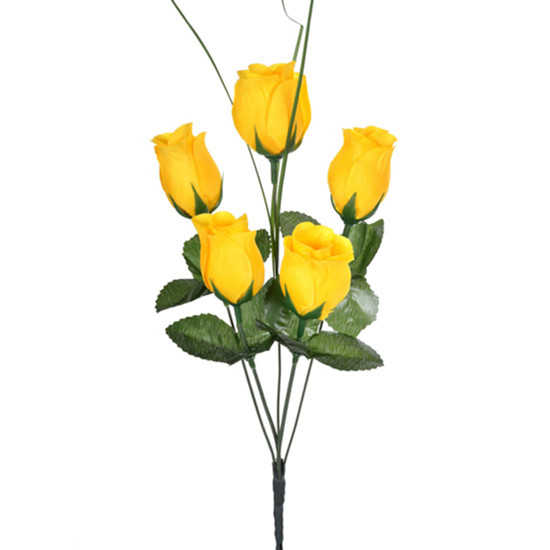 Imagem BUQUÊ DECORATIVO DE BOTÕES DE ROSA AMARELO EM PLÁSTICO MOLDÁVEL E CETIM - GRILLO