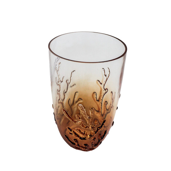 Imagem COPO LONGO LARANJA EM ACRÍLICO COM CORAL MARINHO EM ALTO RELEVO 680ML 15X8X8 CM