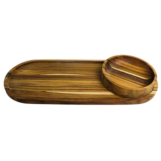 Imagem TRAVESSA OVAL EM MADEIRA TECA KENYA MARROM 40X15X4 CM