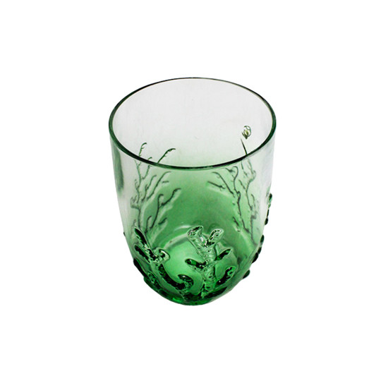 Imagem COPO BAIXO VERDE EM ACRÍLICO COM CORAL MARINHO EM ALTO RELEVO 480ML 11X8X8 CM