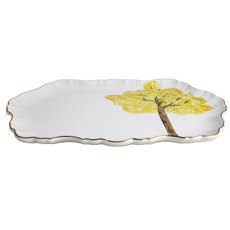 Imagem de TRAVESSA EM CERÂMICA BRANCA BORDA DOURADA ESTAMPA YPÊ AMARELO - SCALLA CERÂMICA - Scalla Ceramica Artistica Ltda-Epp