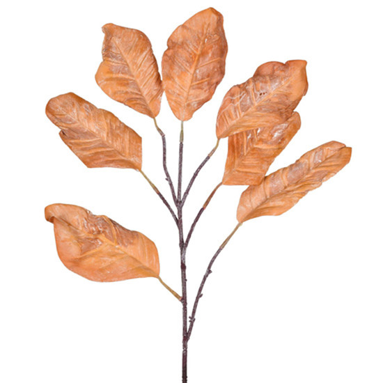 Imagem HASTE DE FOLHAS PERMANENTES MAGNÓLIA EM PLÁSTICO MOLDÁVEL LARANJA 80X17 CM - GRILLO