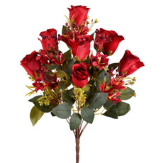 Imagem de BUQUÊ MISTO DE ROSAS E LÍRIOS VERMELHO OUTONO EM PLÁSTICO MOLDÁVEL 51X18 CM - GRILLO - Grillo Ltda