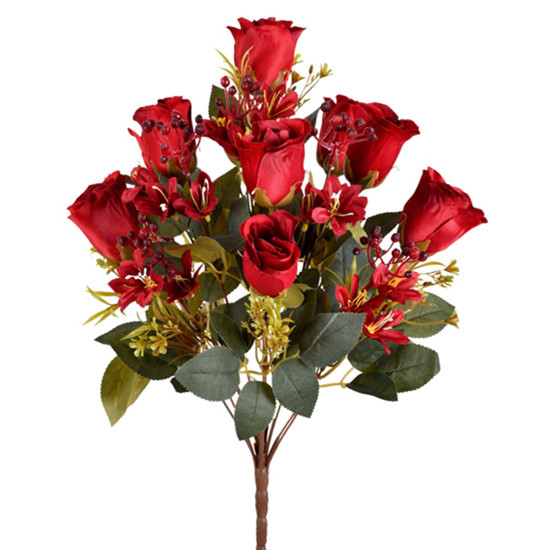Imagem BUQUÊ MISTO DE ROSAS E LÍRIOS VERMELHO OUTONO EM PLÁSTICO MOLDÁVEL 51X18 CM - GRILLO