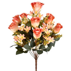 Imagem de BUQUÊ MISTO DE ROSAS E LÍRIOS LARANJA OUTONO EM PLÁSTICO MOLDÁVEL 51X18 CM - GRILLO - Grillo Ltda
