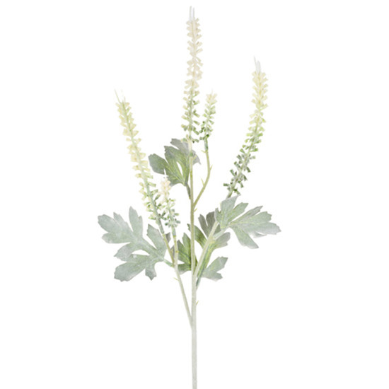 Imagem HASTE DECORATIVA PERMANENTE DE LAVANDA FLOCADA CREME EM PLÁSTICO 75X18 CM - GRILLO